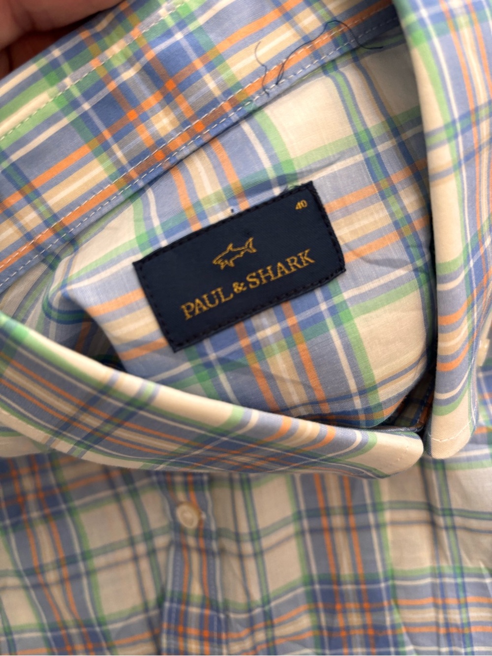Paul & Shark Blue Green Orange Plaid Dress Shirt